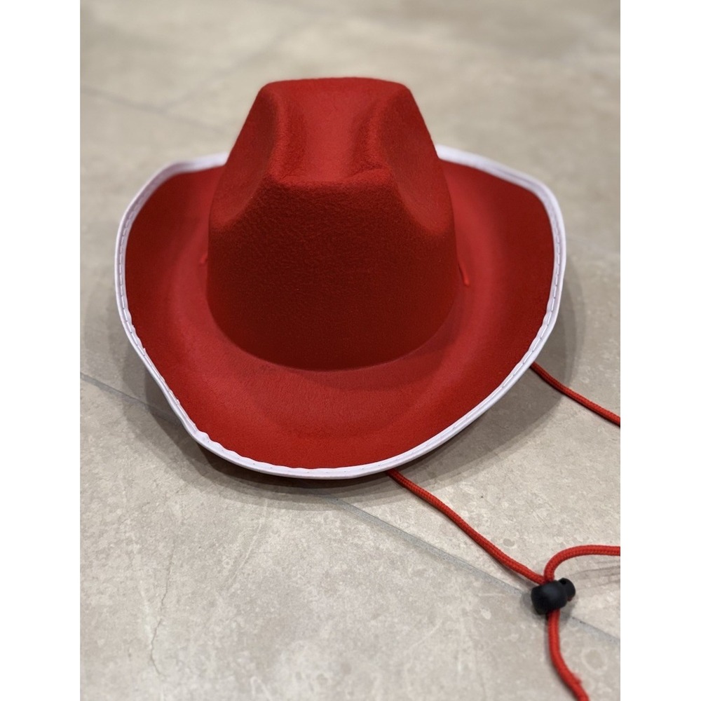 Cowboy Hat Red Felt White Trim Adult Jessie Western Rodeo Costume Halloween